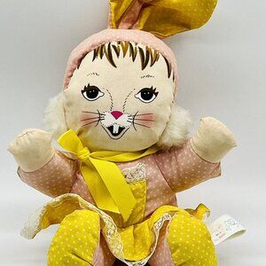 Well Made Toy Bunny Rabbit Yellow Pink Polka Dots Vintage 1983 Plush Doll